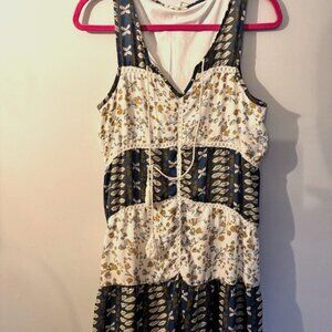 Sundress Boho Top Tiered Blue Floral Multi Color Festival Ruffle Tassel